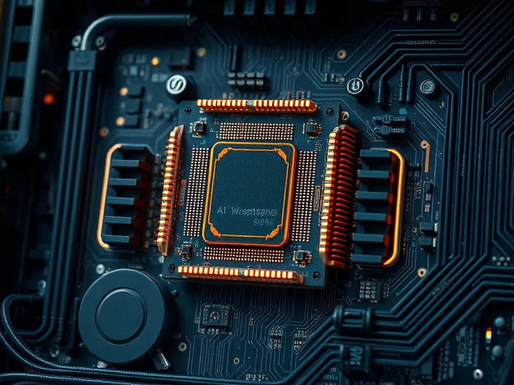 Close-up of a high-tech microprocessor with glowing circuits